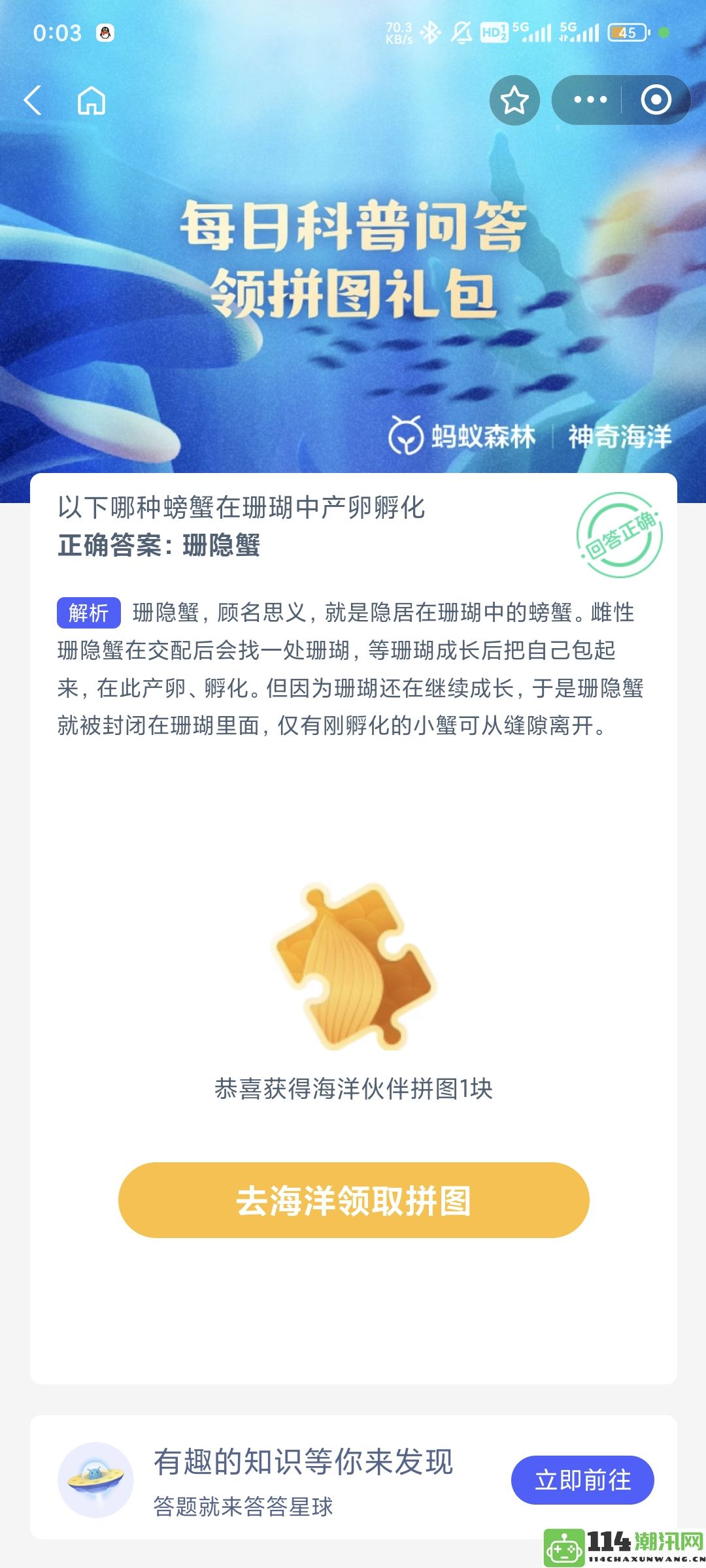 在珊瑚礁环境中哪个种类的螃蟹进行产卵与孵化活动