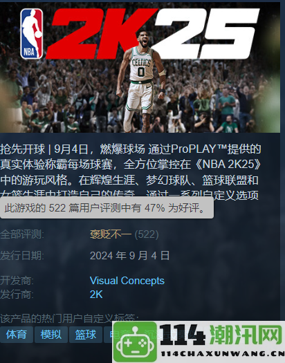 NBA2K25次世代首次登陆PC平台Steam首日好评率仅为47%问题频现