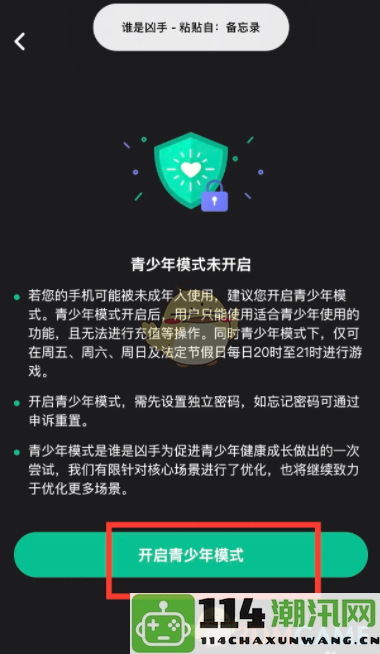 《谁是凶手》游戏中的青少年模式如何正确设置与配置